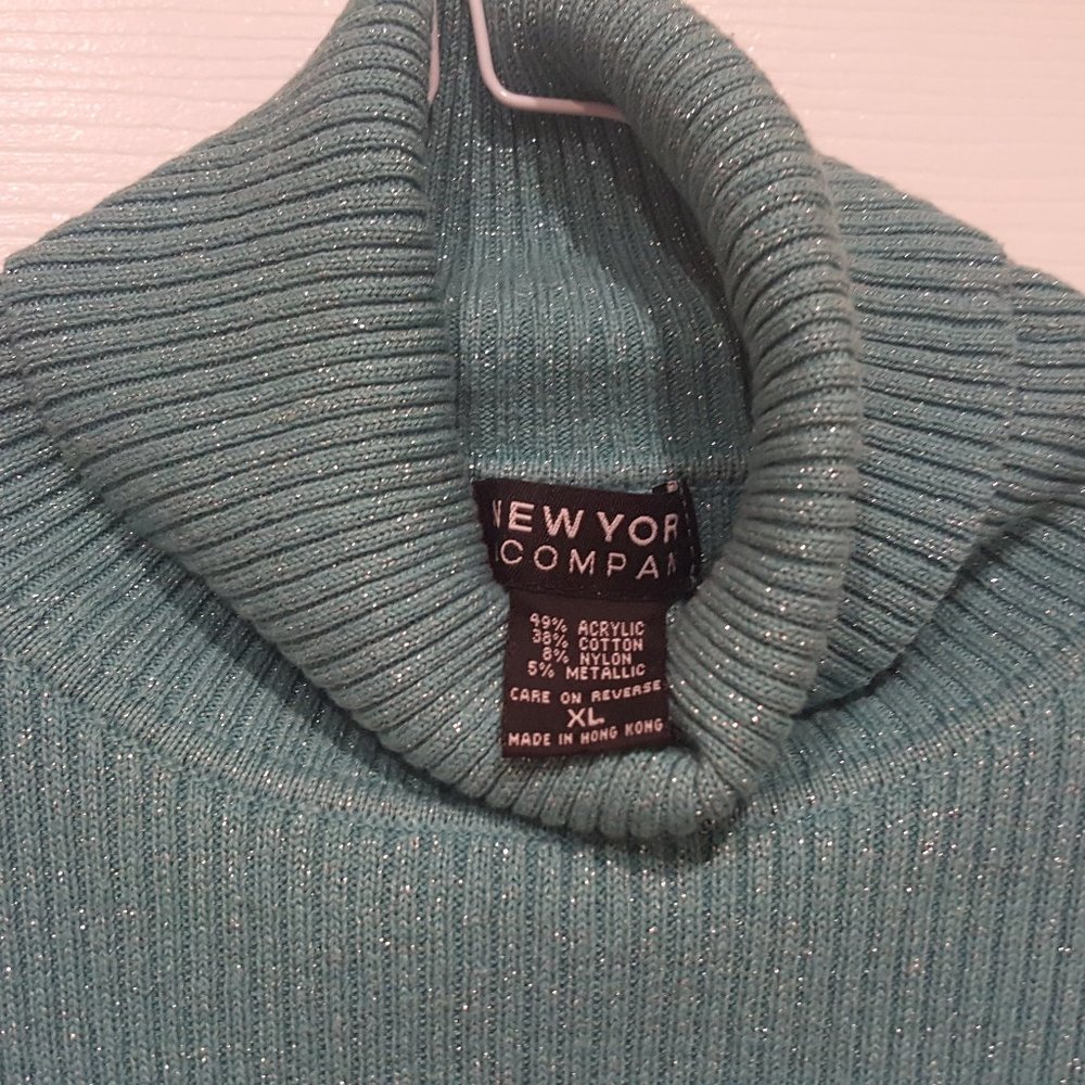 New York and & Company sparkly winter mint green turtleneck warm sweater XL - Picture 3 of 5